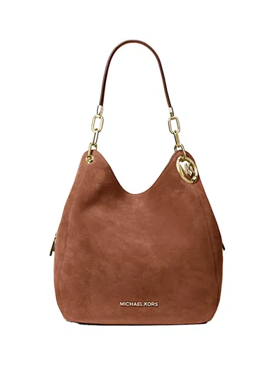 Michael Kors Lillie Large Suede Shoulder Bag In Brown