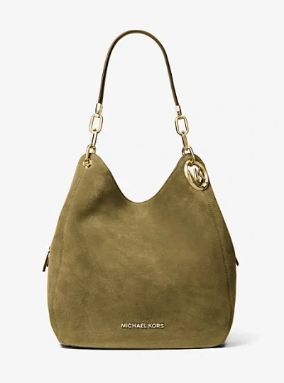 Michael Kors Lillie Large Suede Shoulder Bag In Green