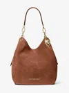 Michael Kors Lillie Large Suede Shoulder Bag In Brown