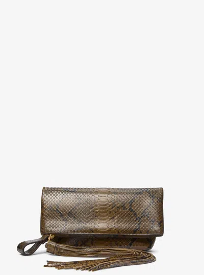 Michael Kors Lily Snake Embossed Leather Foldover Clutch In Purple