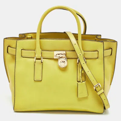 Michael Kors Lime Leather Hamilton Tote In Green