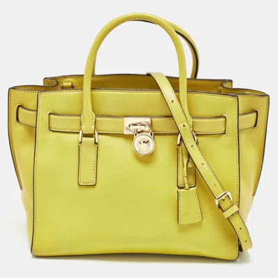 Michael Kors Lime Leather Hamilton Tote In Yellow
