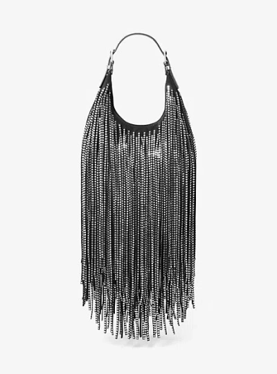 Michael Kors Limited-edition Nolita Small Studded Fringe Suede Hobo Shoulder Bag In Black