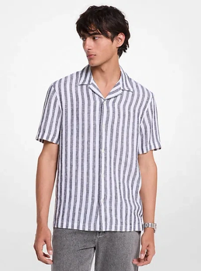 Michael Kors Linen And Cotton Blend Striped Shirt In Blue