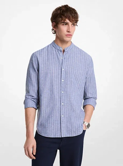 Michael Kors Linen And Cotton Blend Striped Shirt In Blue