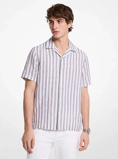 Michael Kors Linen And Cotton Blend Striped Shirt In Green