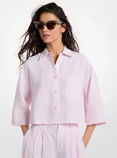 Michael Kors Linen Cropped Shirt In Pink