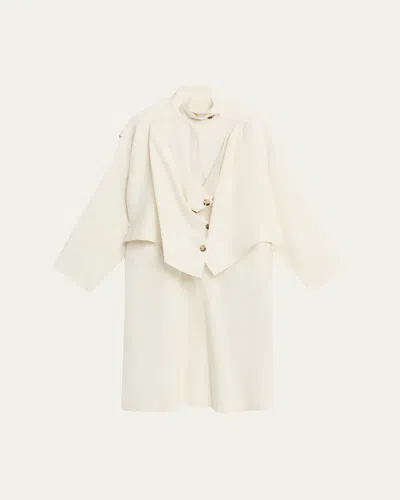 Michael Kors Linen Draped Oversized Wind Coat In Neutral