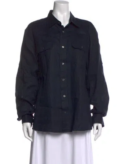 Pre-owned Michael Kors Linen Long Sleeve Button-up Top In Blue