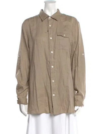 Pre-owned Michael Kors Linen Long Sleeve Button-up Top In Green