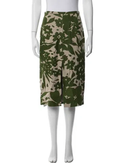 Pre-owned Michael Kors Linen Midi Length Skirt In Green
