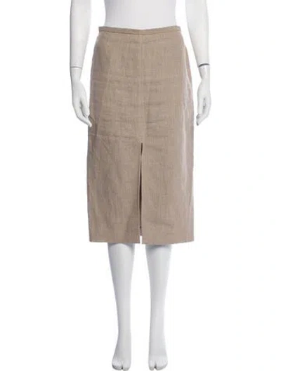 Pre-owned Michael Kors Linen Midi Length Skirt In Neutrals