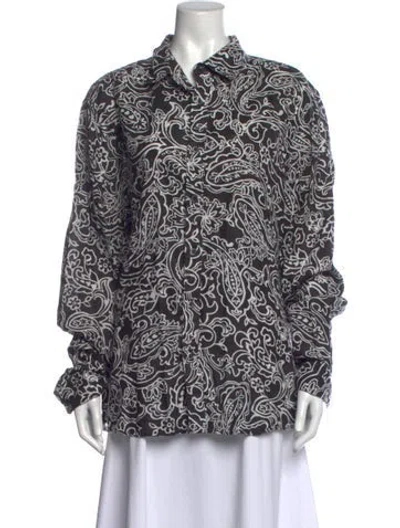 Pre-owned Michael Kors Linen Paisley Print Blouse In Grey