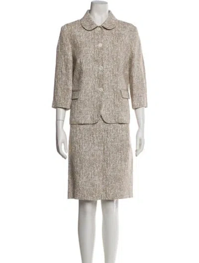 Pre-owned Michael Kors Linen Printed Skirt Suit In Neutral