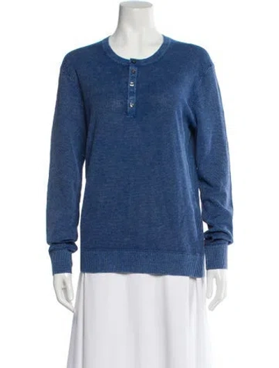 Pre-owned Michael Kors Linen Scoop Neck Sweater In Blue