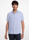 Michael Kors Linen Slim Fit Short Sleeve Button Front Shirt In Blue