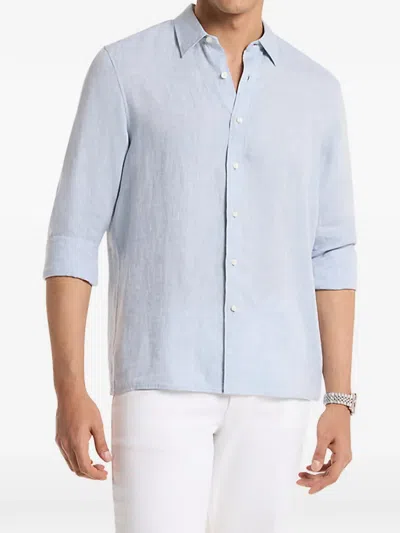 Michael Kors Linen Relaxed Fit Shirt Cuffed Sleeves In Blue