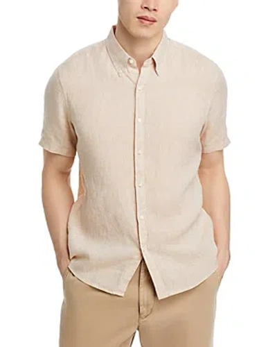 Michael Kors Linen Slim Fit Short Sleeve Button Front Shirt In Buff