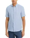 Michael Kors Linen Slim Fit Short Sleeve Button Front Shirt In Chambray