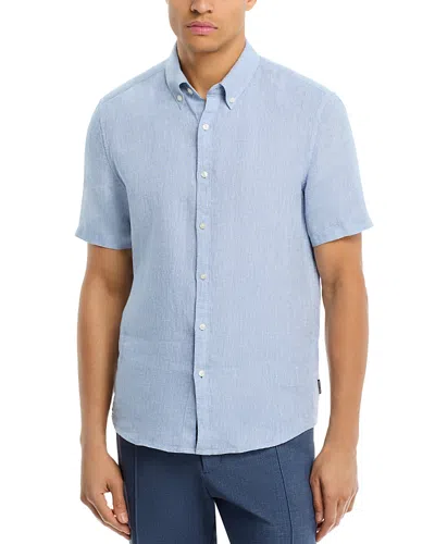 Michael Kors Linen Slim Fit Short Sleeve Button Front Shirt In Chambray