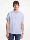 Michael Kors Linen Striped Shirt In Blue