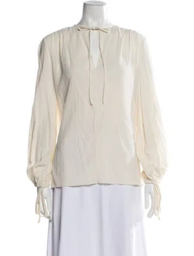 Pre-owned Michael Kors Linen Tie Neck Blouse In Neutral