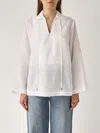 Michael Kors Linen V Neck Tier Top Top-wear In Bianco