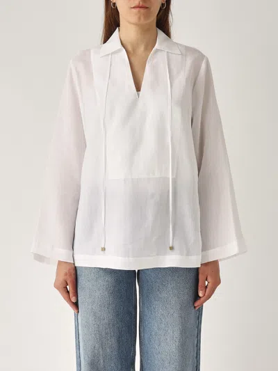 Michael Kors Linen V Neck Tier Top Top-wear In White