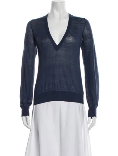 Pre-owned Michael Kors Linen V-neck Sweater In Blue