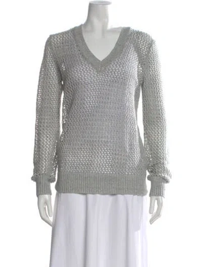 Pre-owned Michael Kors Linen V-neck Sweater In Gray