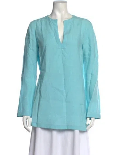 Pre-owned Michael Kors Linen V-neck Tunic In Blue