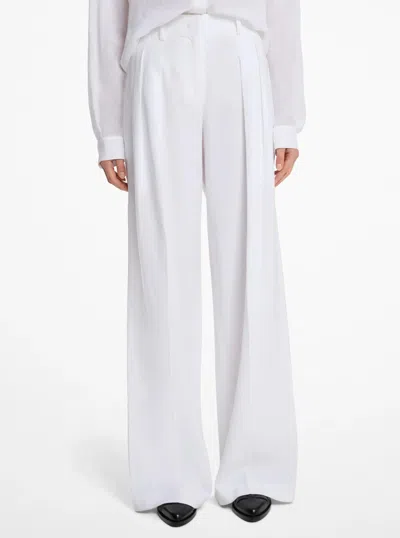 Michael Kors Linen Wide-leg Trousers In White In Burgundy