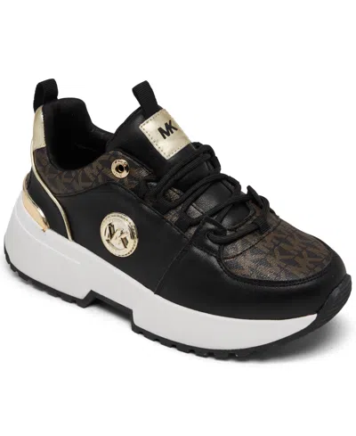 Michael Kors Kids' Little Girls Cosmo Logo Casual Sneakers From Finish Line In Black,brown Gum
