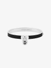 Michael Kors Lock Charm Leather Bangle In Silver