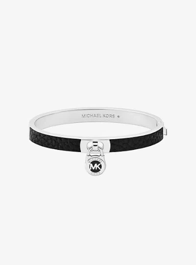 Michael Kors Lock Charm Leather Bangle In Silver