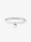Michael Kors Lock Charm Leather Bangle In Silver