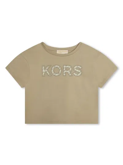 Michael Kors Kids' Logo-appliqué Organic Cotton T-shirt In Neutrals