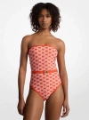 Michael Kors Logo Belter Bandeau Swimsuit In Red