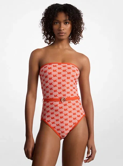 Michael Kors Logo Belter Bandeau Swimsuit In Red