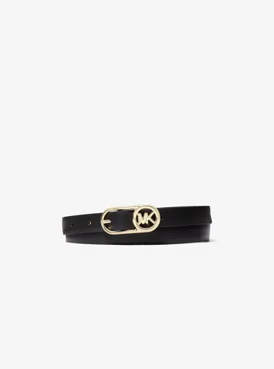 Michael Kors Logo Buckle Leather Belt In Black