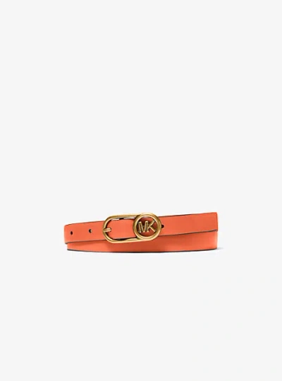 Michael Kors Logo Buckle Leather Belt In Orange