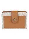 Michael Kors Michael  Charm Small Tab Compact Pocket Wallet In Vanilla/acrn