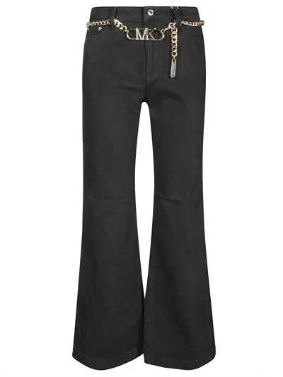Michael Kors Logo Chain-belt Flared Jeans  In Black