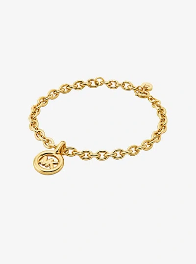 Michael Kors Logo Charm Chain-link Bracelet In Gold