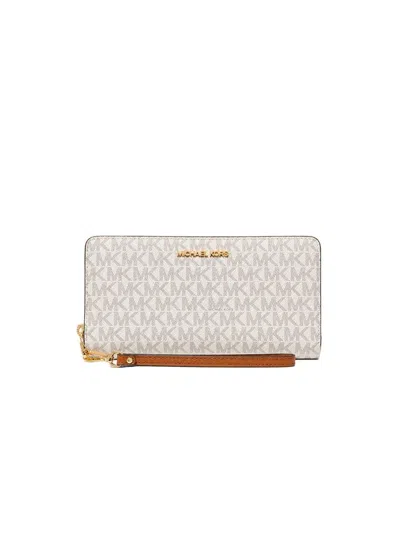 Michael Kors Logo Coated Canvas Wallet In Beige