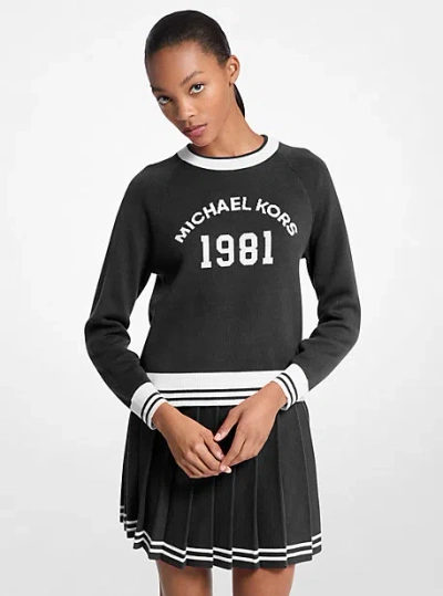 Michael Kors Logo Cotton Blend Sweater In Black