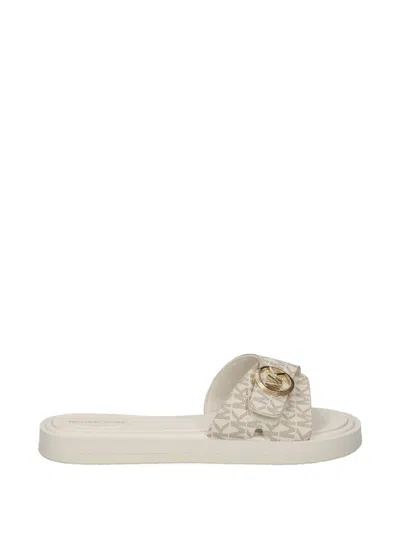 Michael Kors Logo Detail Buckle Slides In White