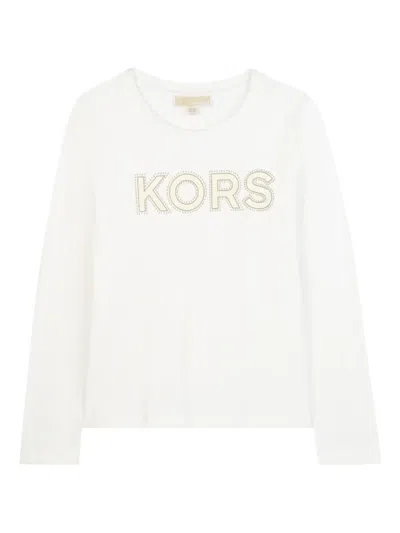 Michael Kors Kids' Logo-embellished Long-sleeve T-shirt In Neutral