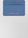 Michael Kors Logo Embossed Card Holder With Textured Finish In Blue