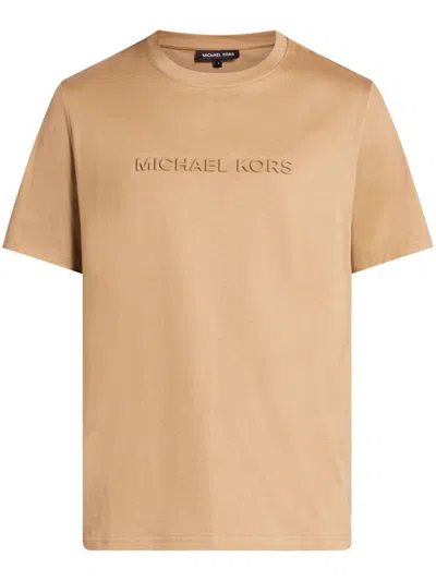 Michael Kors Logo-embossed Cotton T-shirt In 褐色